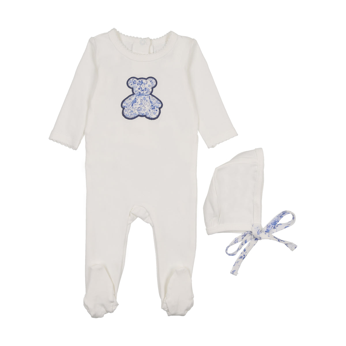 Terry Footie Set-Cream/Blue main image 0